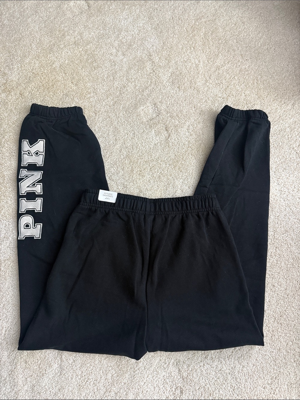 NWT PINK Victoria's Secret Black Logo Joggers. Size S